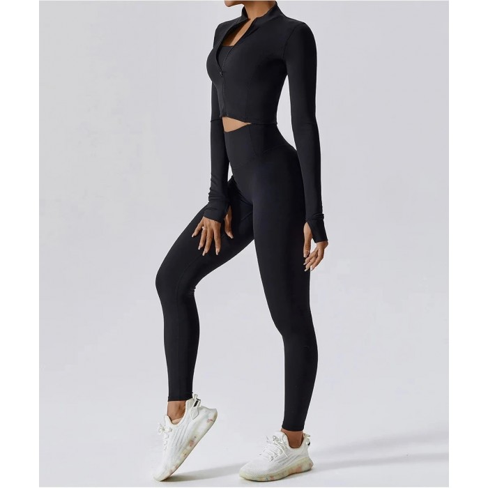  Жіночий фітнес костюм Leggings + Top + Crop top model 54 (BLACK)